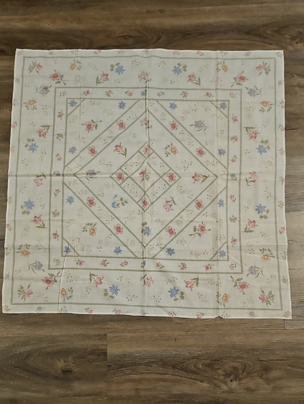 Vintage Laura Ashley Floral Square Cottan Scarf in Cream with Pastel Florals